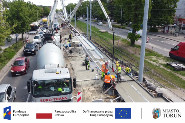 Prace przy modernizacji torowiska na ul. Kościuszki w Toruniu