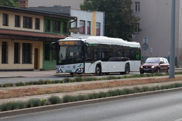 Biały autobus i samochód na ulicy