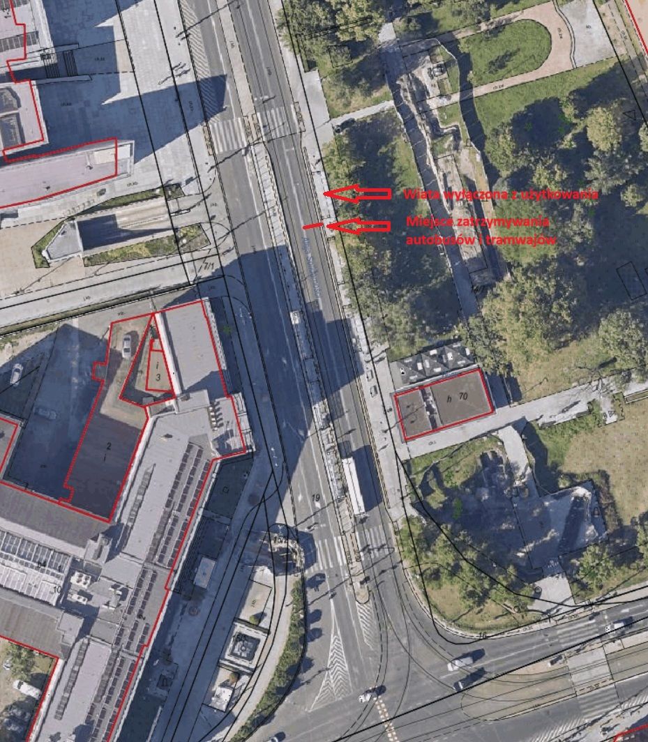 Wyłączenie wiaty na Al. Solidarności w Toruniu - mapka